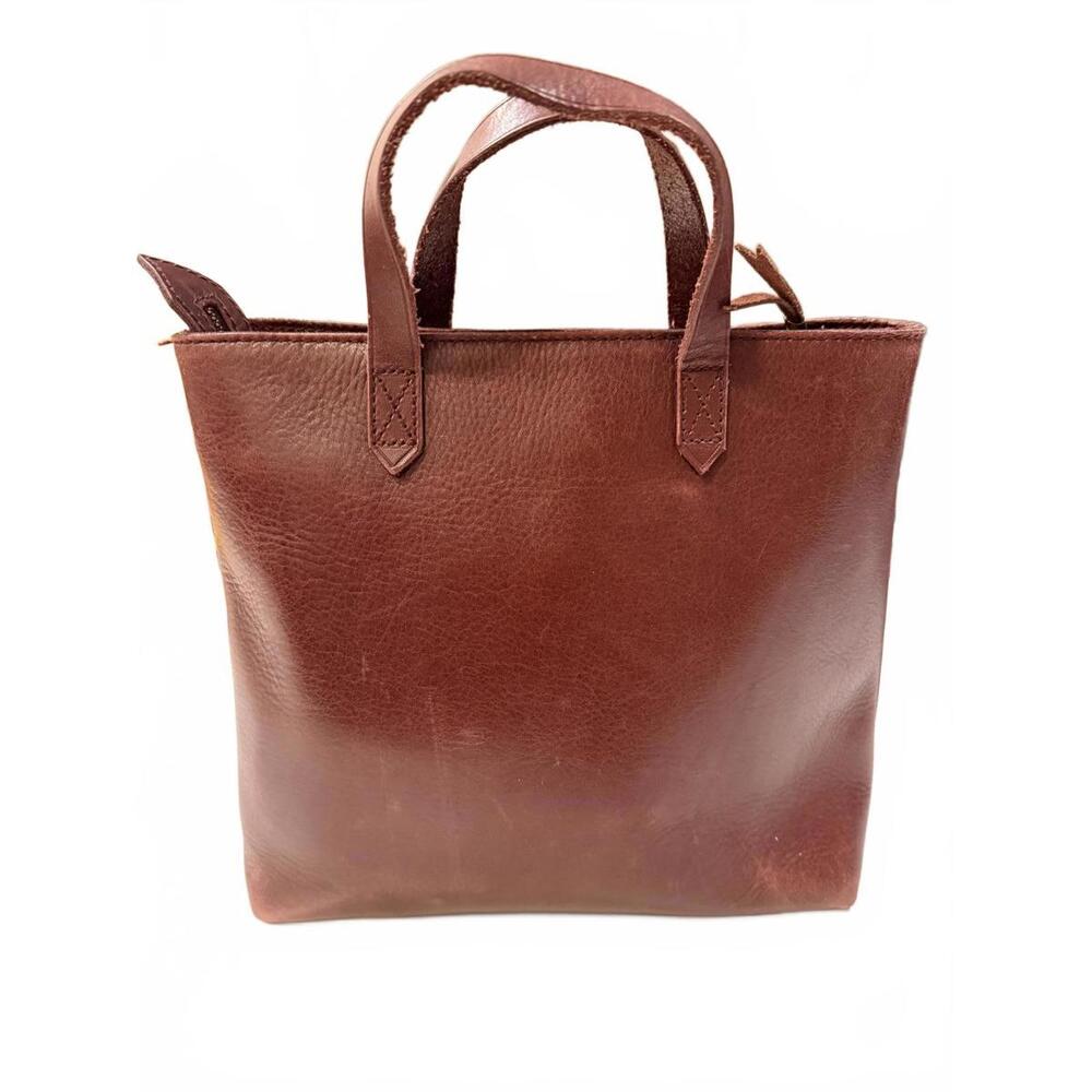 Madewell Small Zip Top Transport Handbag Purse Tote Dark Cabernet Cognac Brown